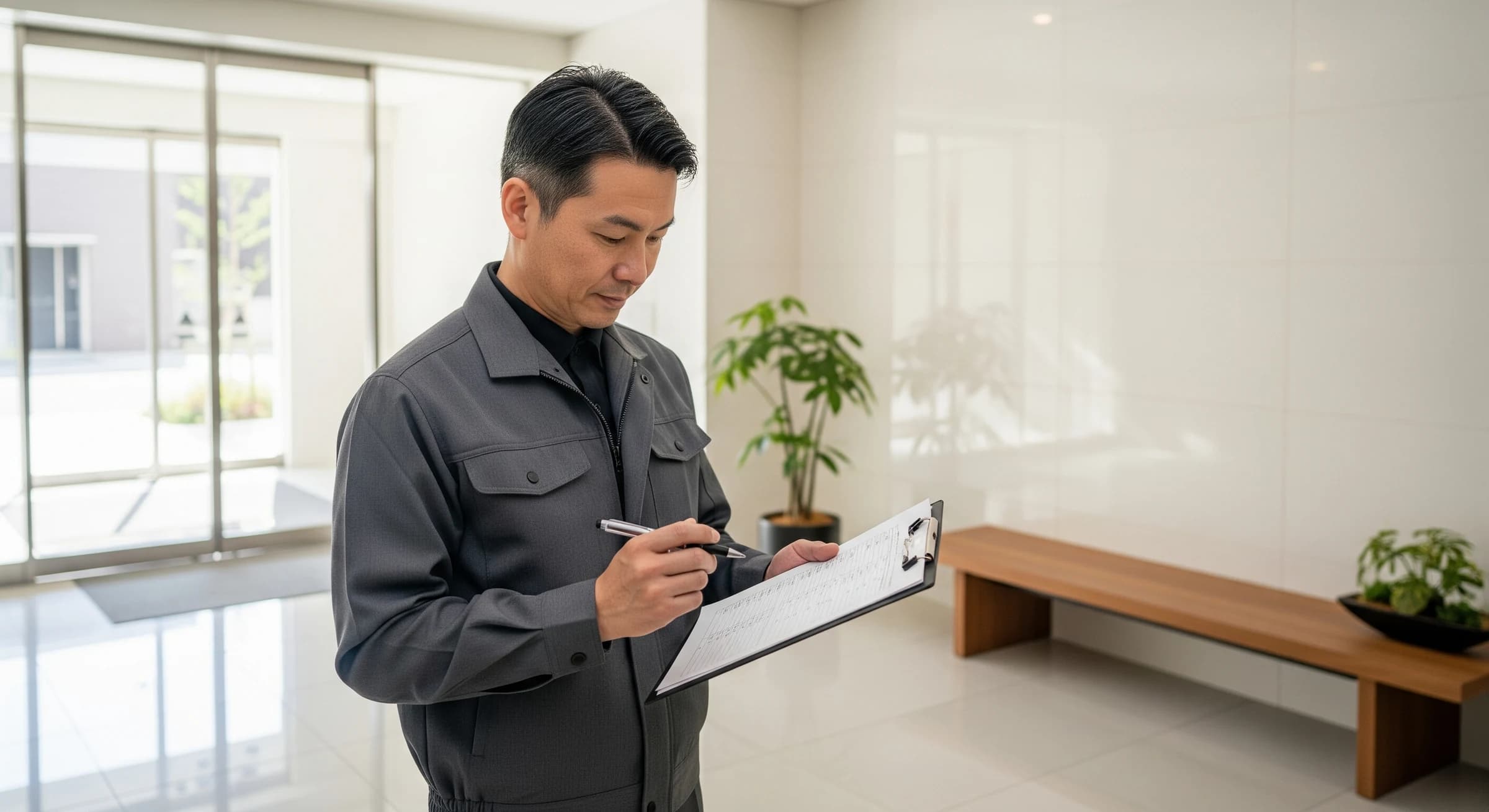 現場で作業計画を確認するスタッフ